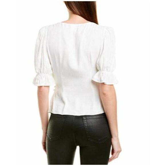 Cinq A Sept Theo Top Wrap Surplice V Neck Blouse Ivory Jacquard Small NWT - Picture 3 of 14